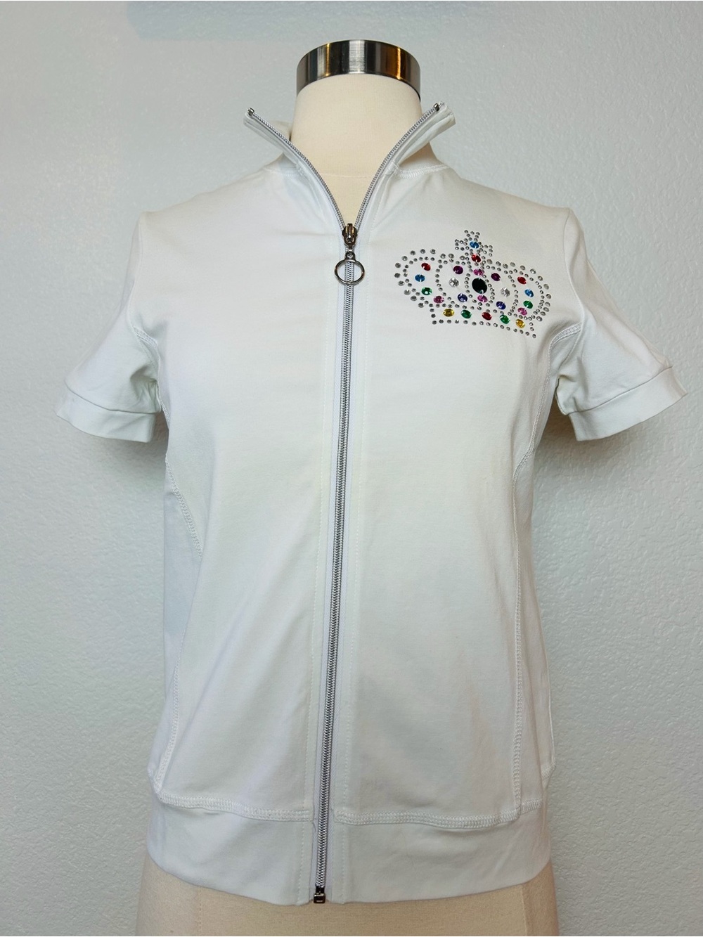 Le. Copine Zipper Jacket Women's T-1/S White Crown Rhinestone Made In France